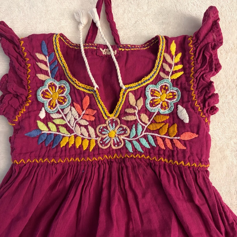 3 for $25! Embroidered Kids Burgundy Short Sleeve Dress - Picture 3 of 3